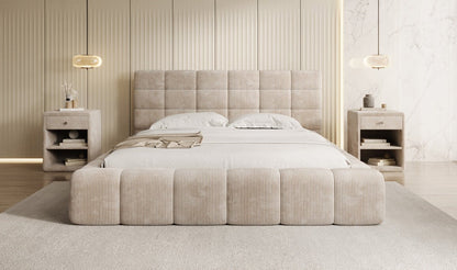 Designer Polsterbett Marshmallow aus Cord mit praktischem Stauraum