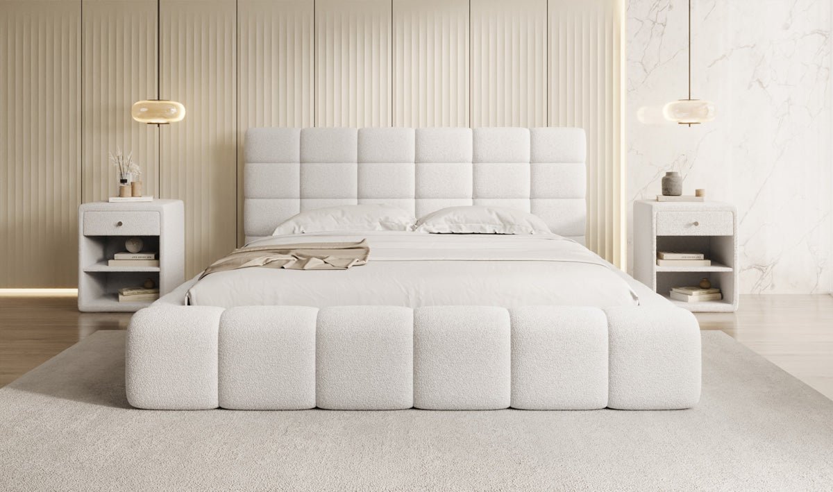 Luxusbetten24 Designer Marshmallow Polsterbett mit Stauraum, Teddy Bouclé