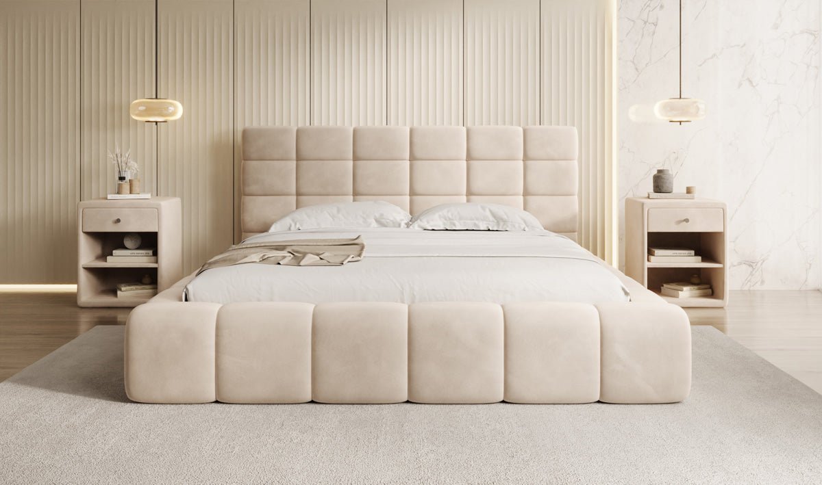Luxusbetten24 Marshmallow Polsterbett Samt mit Stauraum 140x200 Beige