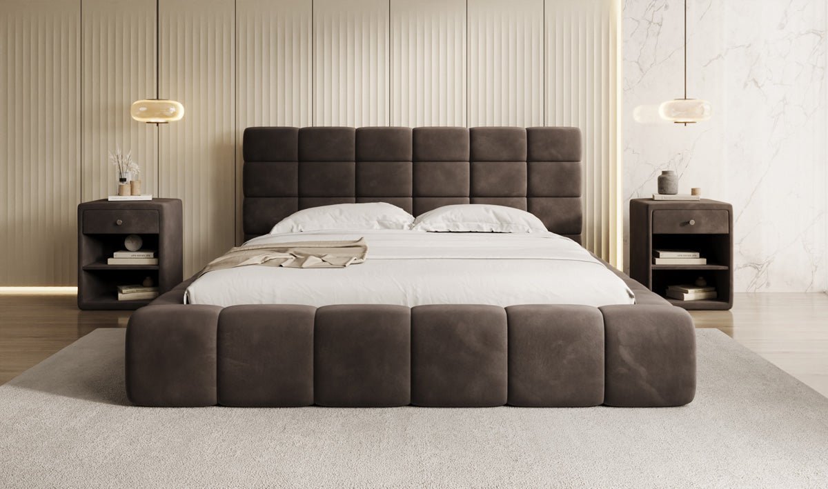 Luxusbetten24 Marshmallow Polsterbett Samt mit Stauraum 140x200 Beige
