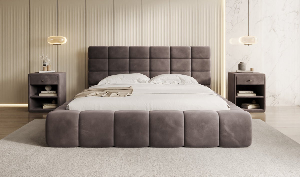 Luxusbetten24 Marshmallow Polsterbett Samt mit Stauraum 140x200 Beige