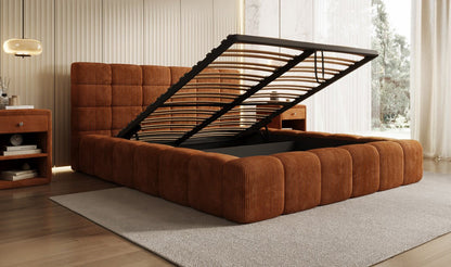 Designer Polsterbett Marshmallow aus Cord mit praktischem Stauraum