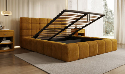 Designer Polsterbett Marshmallow aus Cord mit praktischem Stauraum