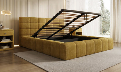 Designer Polsterbett Marshmallow aus Cord mit praktischem Stauraum