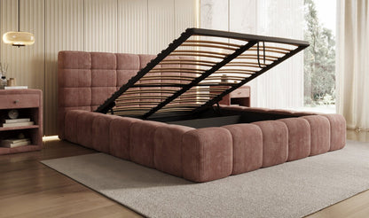 Designer Polsterbett Marshmallow aus Cord mit praktischem Stauraum