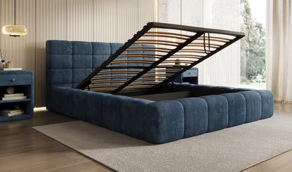 Designer Polsterbett Marshmallow aus Cord mit praktischem Stauraum