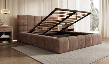 Designer Polsterbett Marshmallow aus Cord mit praktischem Stauraum