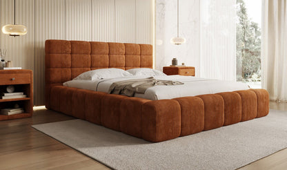 Designer Polsterbett Marshmallow aus Cord mit praktischem Stauraum
