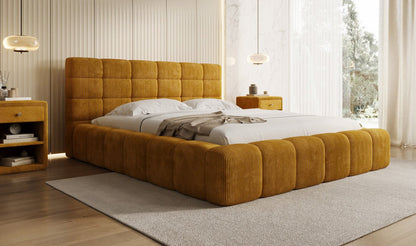 Designer Polsterbett Marshmallow aus Cord mit praktischem Stauraum