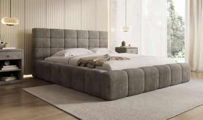 Designer Polsterbett Marshmallow aus Cord mit praktischem Stauraum