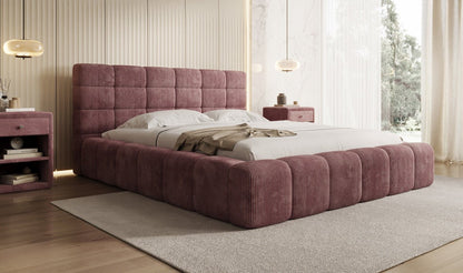 Designer Polsterbett Marshmallow aus Cord mit praktischem Stauraum