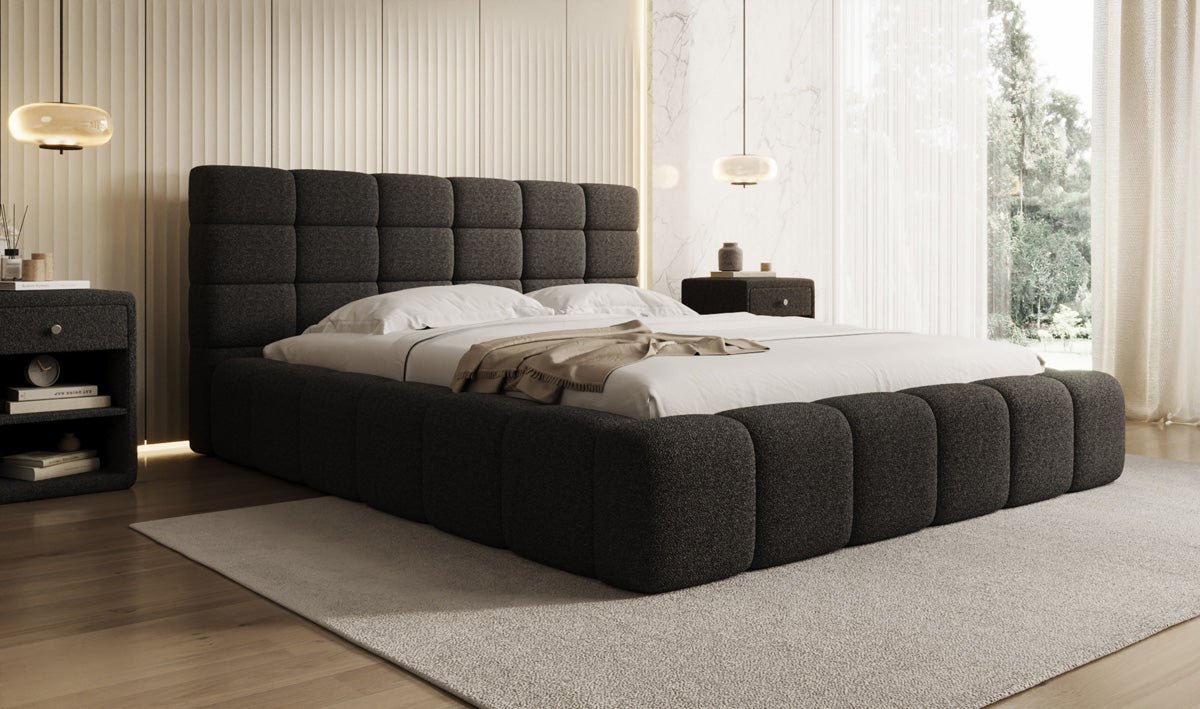 Luxusbetten24 Designer Marshmallow Polsterbett mit Stauraum, Teddy Bouclé