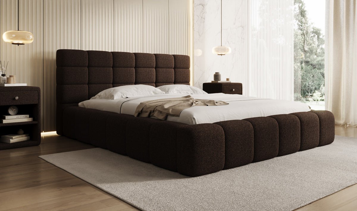 Luxusbetten24 Designer Marshmallow Polsterbett mit Stauraum, Teddy Bouclé