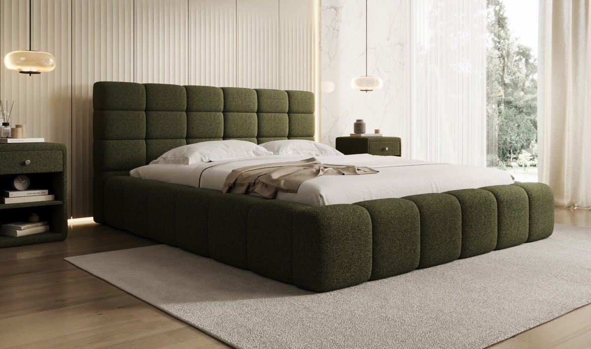 Luxusbetten24 Designer Marshmallow Polsterbett mit Stauraum, Teddy Bouclé