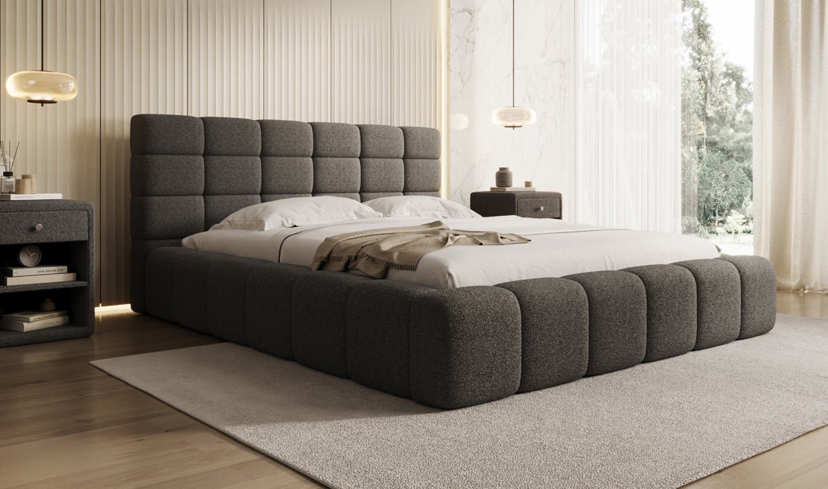 Luxusbetten24 Designer Marshmallow Polsterbett mit Stauraum, Teddy Bouclé