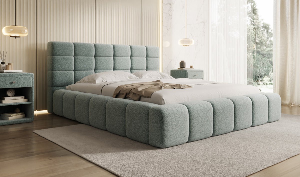 Luxusbetten24 Marshmallow Polsterbett aus Strukturstoff, 140‑200 cm, Vintage Blau