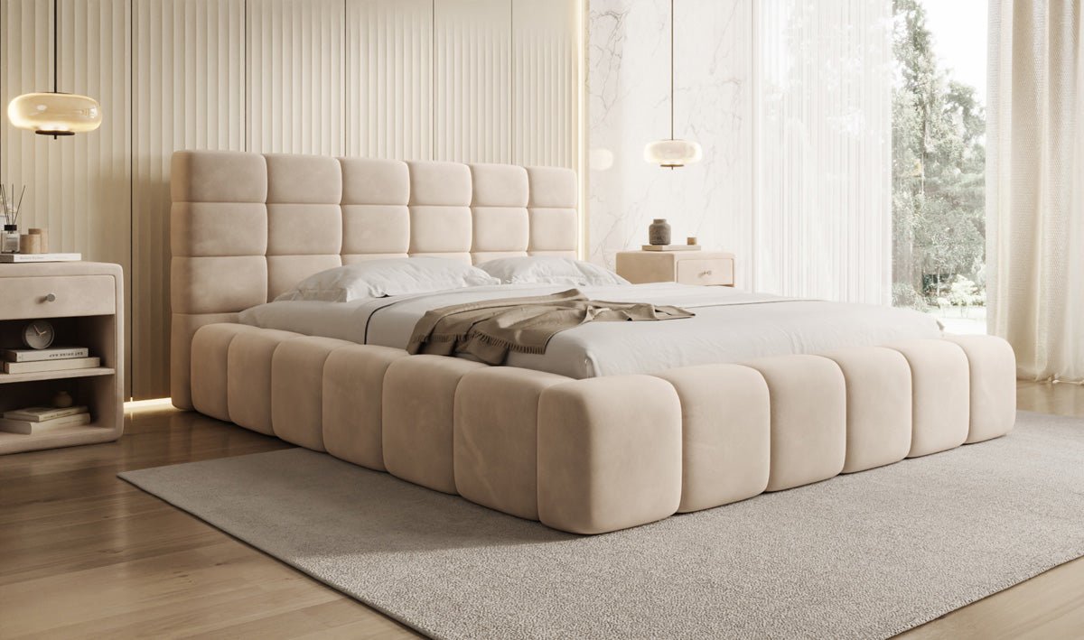 Luxusbetten24 Marshmallow Polsterbett Samt mit Stauraum 140x200 Beige