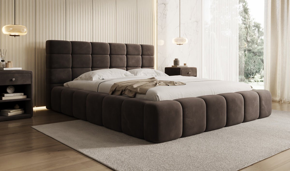 Luxusbetten24 Marshmallow Polsterbett Samt mit Stauraum 140x200 Beige