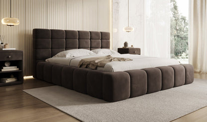 Luxusbetten24 Marshmallow Polsterbett Samt mit Stauraum 140x200 Beige