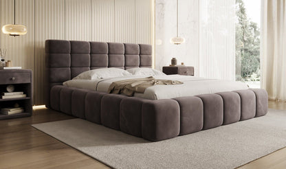 Luxusbetten24 Marshmallow Polsterbett Samt mit Stauraum 140x200 Beige