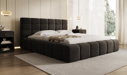 Luxusbetten24 Marshmallow Polsterbett Samt mit Stauraum 140x200 Beige