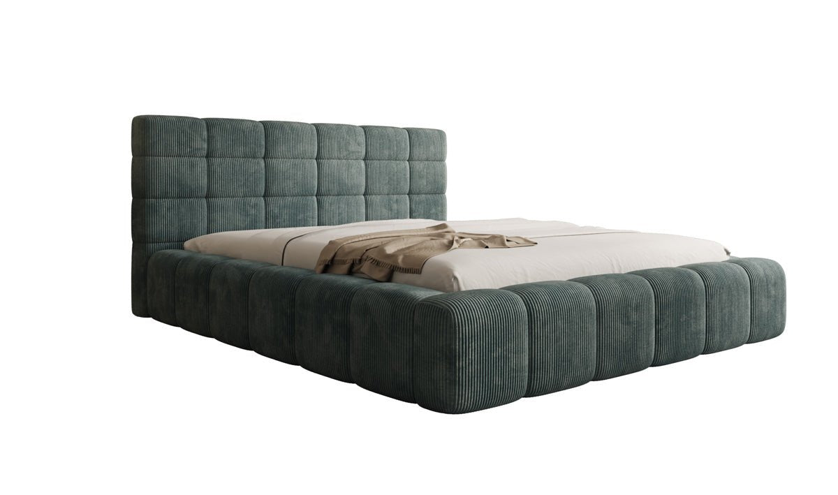 Designer Polsterbett Marshmallow aus Cord mit praktischem Stauraum