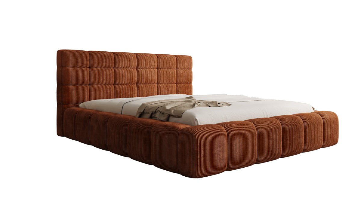 Designer Polsterbett Marshmallow aus Cord mit praktischem Stauraum