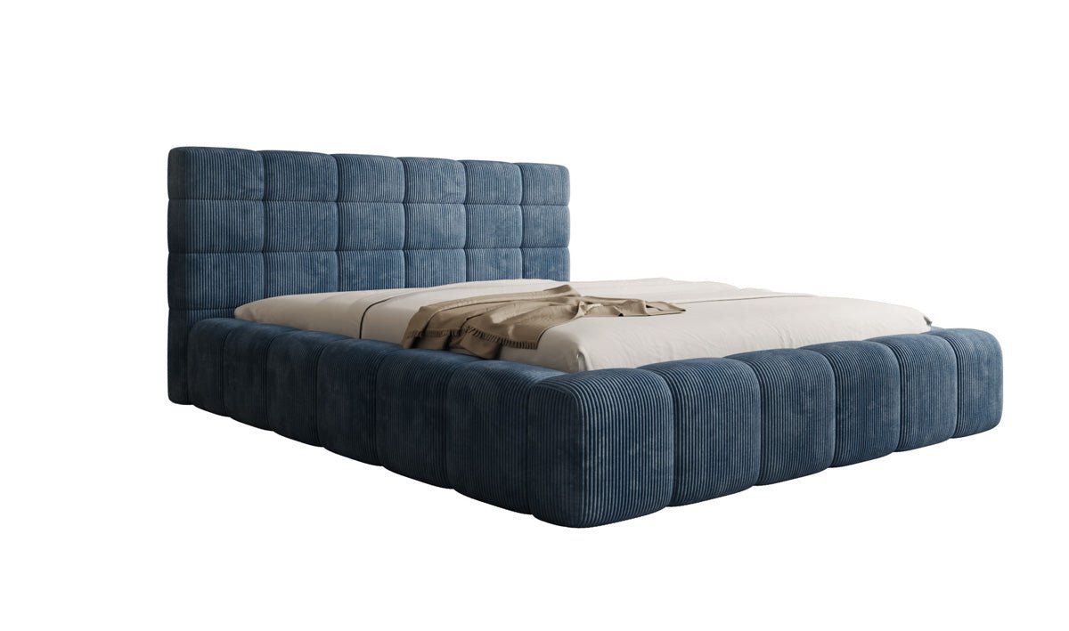 Designer Polsterbett Marshmallow aus Cord mit praktischem Stauraum