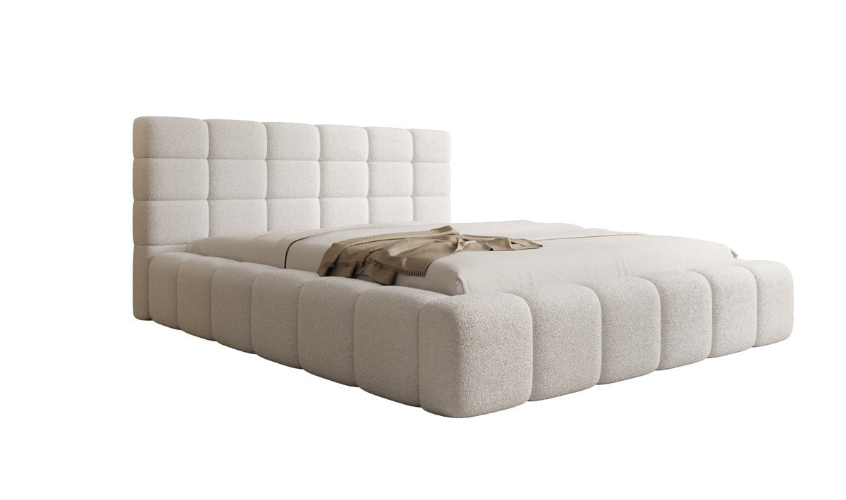 Luxusbetten24 Designer Marshmallow Polsterbett mit Stauraum, Teddy Bouclé