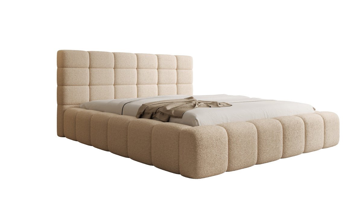 Luxusbetten24 Designer Marshmallow Polsterbett mit Stauraum, Teddy Bouclé