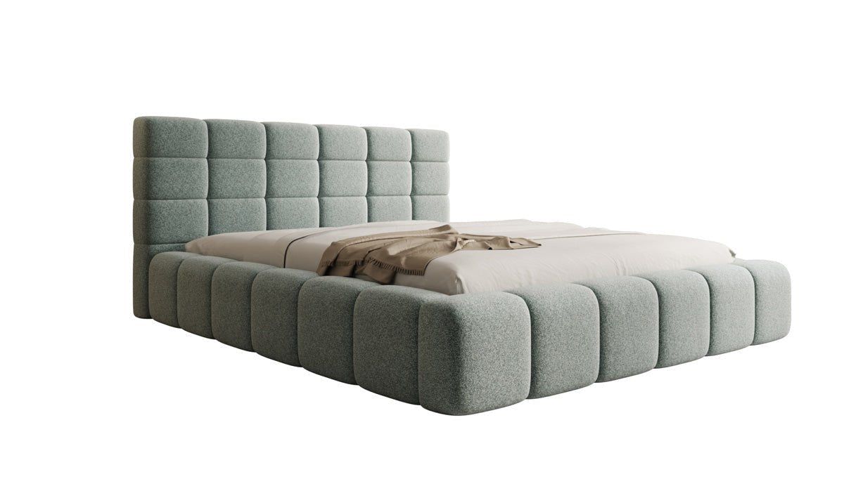 Luxusbetten24 Marshmallow Polsterbett aus Strukturstoff, 140‑200 cm, Vintage Blau