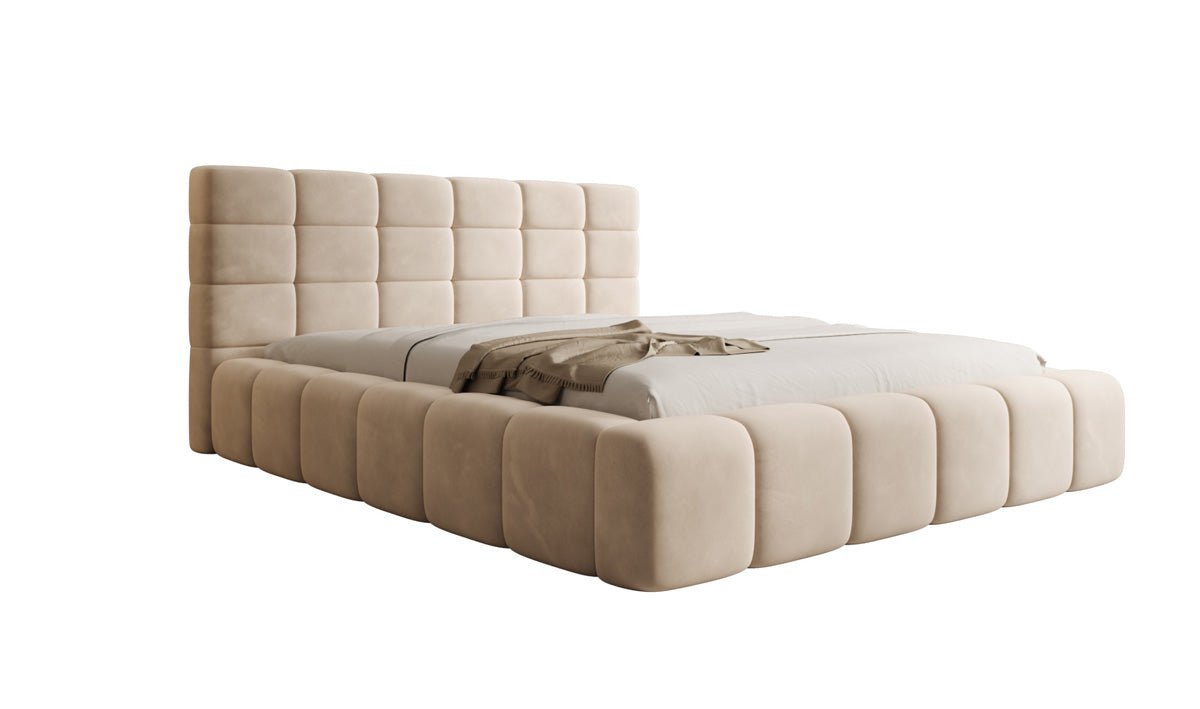 Luxusbetten24 Marshmallow Polsterbett Samt mit Stauraum 140x200 Beige