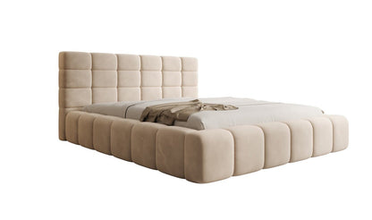Luxusbetten24 Marshmallow Polsterbett Samt mit Stauraum 140x200 Beige