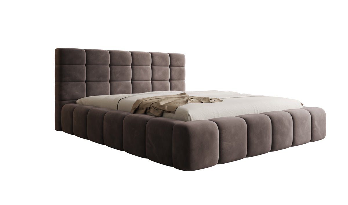 Luxusbetten24 Marshmallow Polsterbett Samt mit Stauraum 140x200 Beige