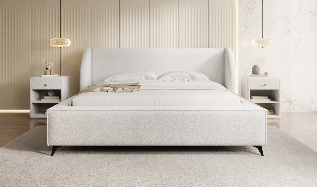 Luxusbetten24 Designer Freya Polsterbett Teddy Bouclé 140x200 Weiß