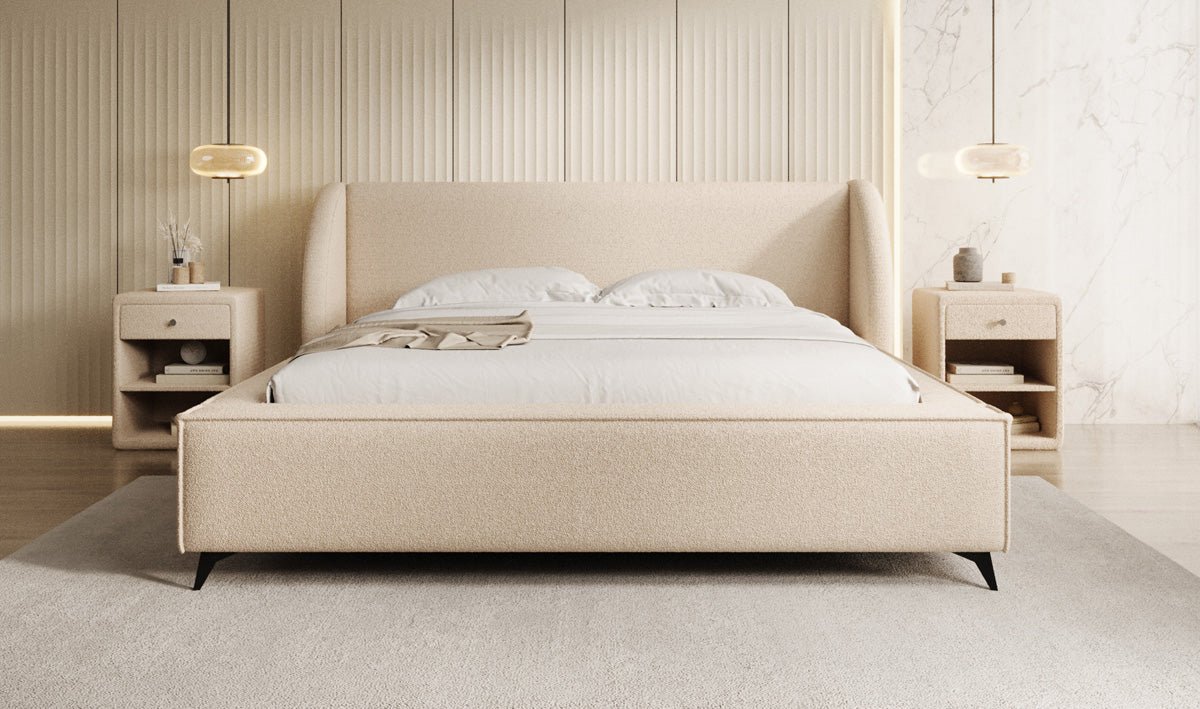 Luxusbetten24 Designer Freya Polsterbett Teddy Bouclé 140x200 Weiß