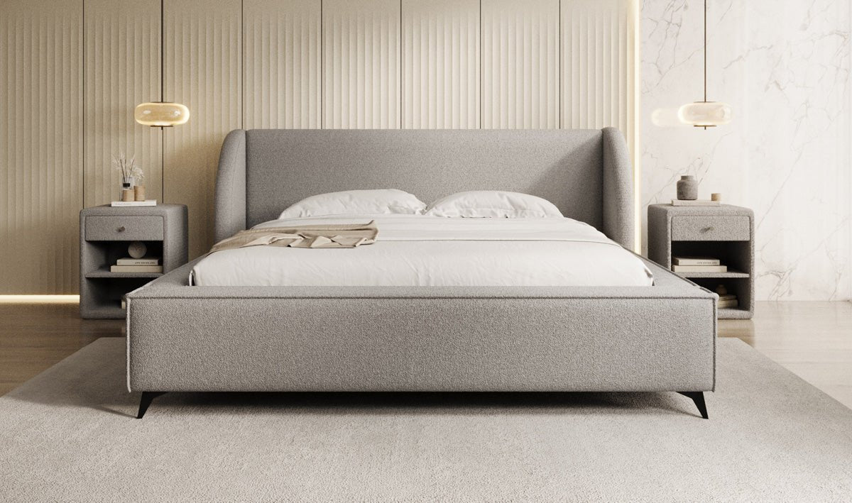 Luxusbetten24 Designer Freya Polsterbett Teddy Bouclé 140x200 Weiß