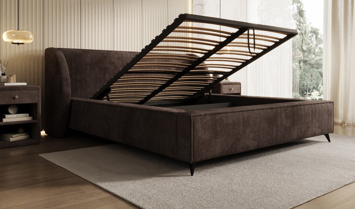 Luxusbetten24 Freya Cord Designer Polsterbett mit Stauraum Luxuriös