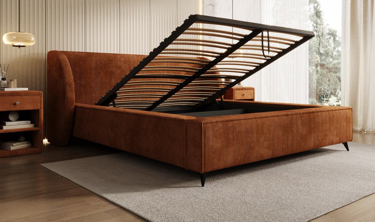 Luxusbetten24 Freya Cord Designer Polsterbett mit Stauraum Luxuriös