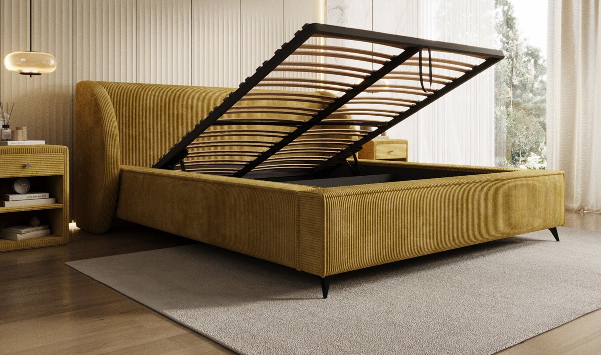 Luxusbetten24 Freya Cord Designer Polsterbett mit Stauraum Luxuriös