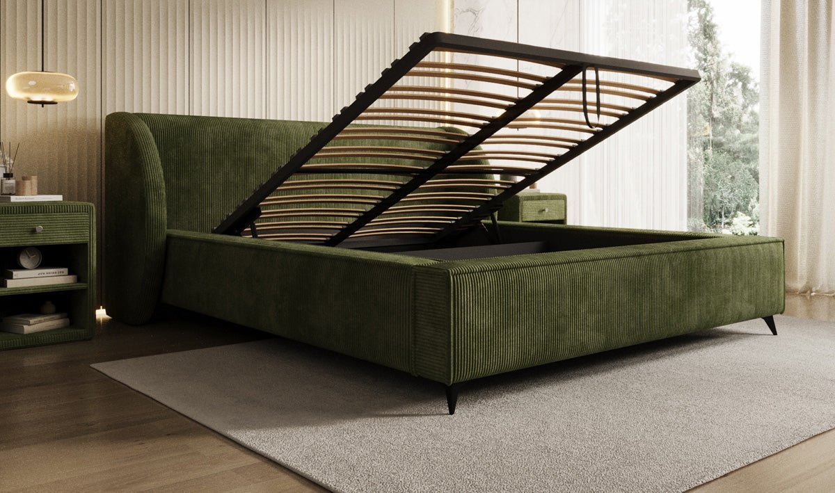 Luxusbetten24 Freya Cord Designer Polsterbett mit Stauraum Luxuriös