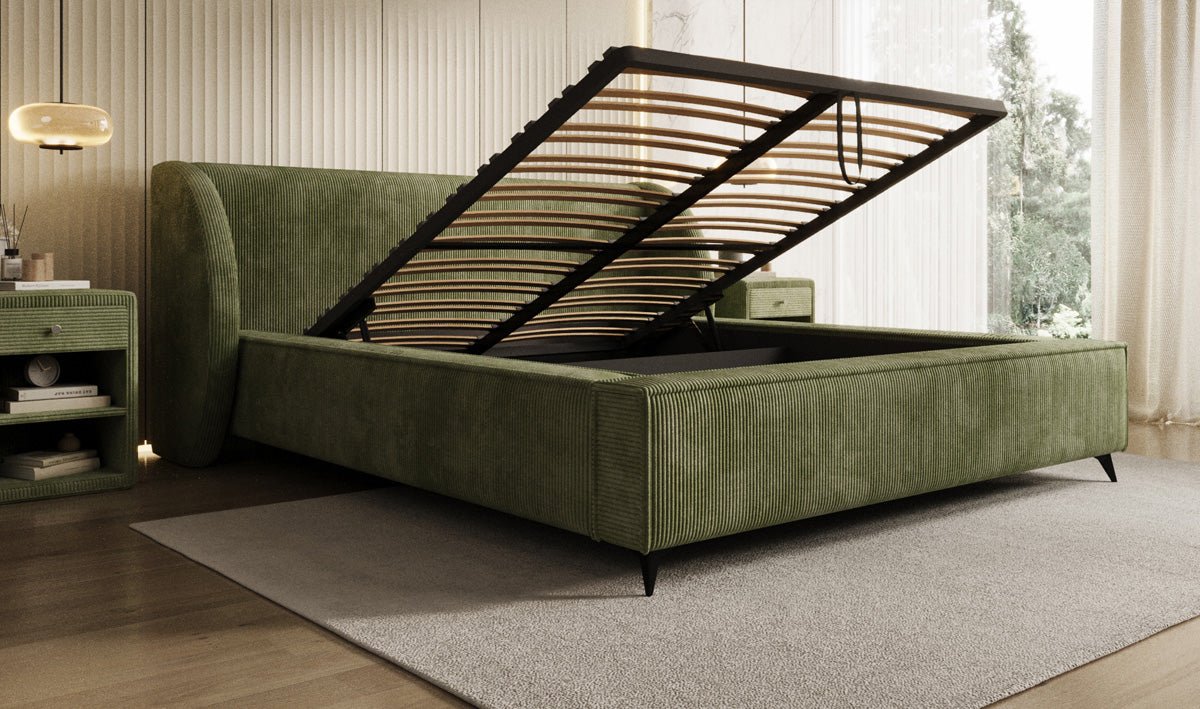 Luxusbetten24 Freya Cord Designer Polsterbett mit Stauraum Luxuriös