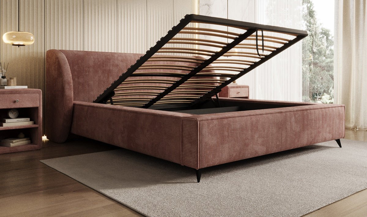 Luxusbetten24 Freya Cord Designer Polsterbett mit Stauraum Luxuriös