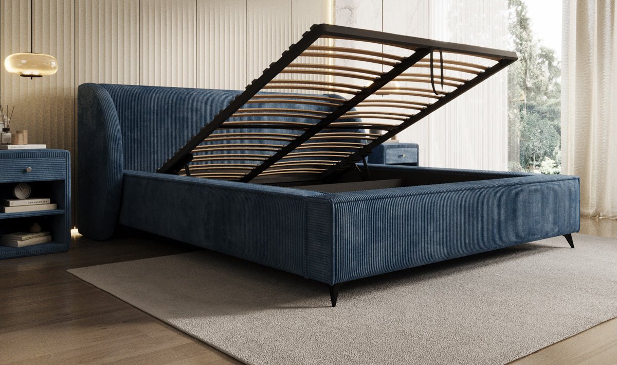 Luxusbetten24 Freya Cord Designer Polsterbett mit Stauraum Luxuriös