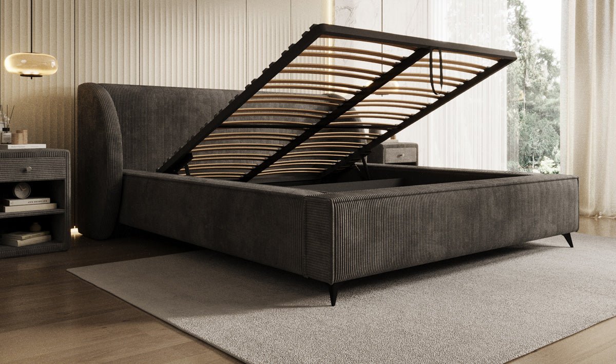 Luxusbetten24 Freya Cord Designer Polsterbett mit Stauraum Luxuriös