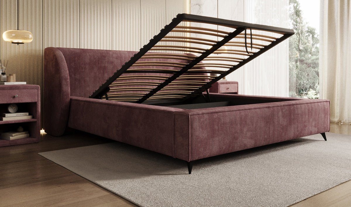 Luxusbetten24 Freya Cord Designer Polsterbett mit Stauraum Luxuriös