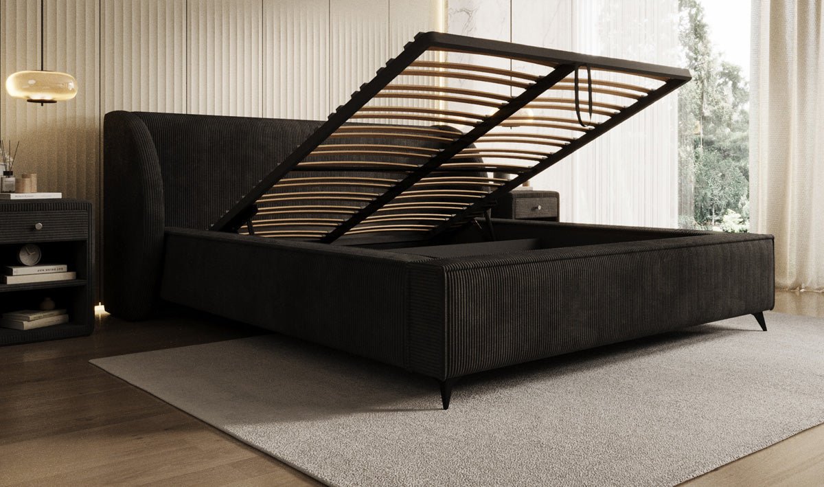 Luxusbetten24 Freya Cord Designer Polsterbett mit Stauraum Luxuriös