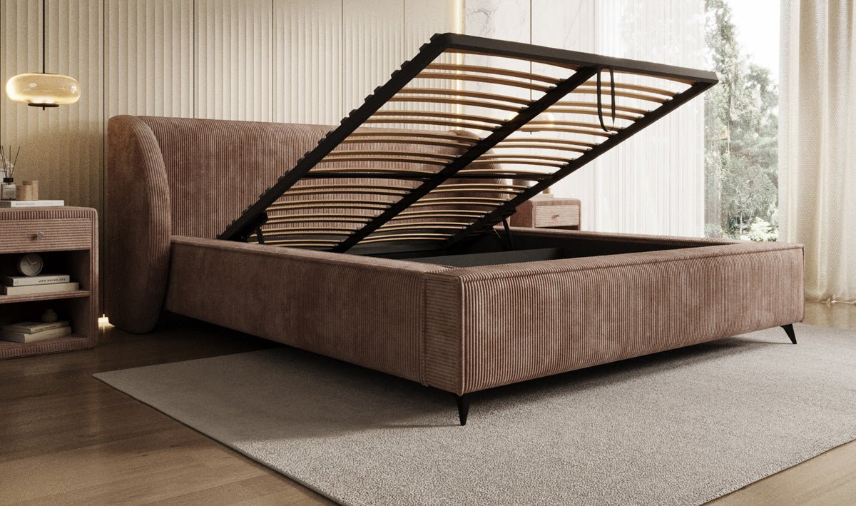 Luxusbetten24 Freya Cord Designer Polsterbett mit Stauraum Luxuriös