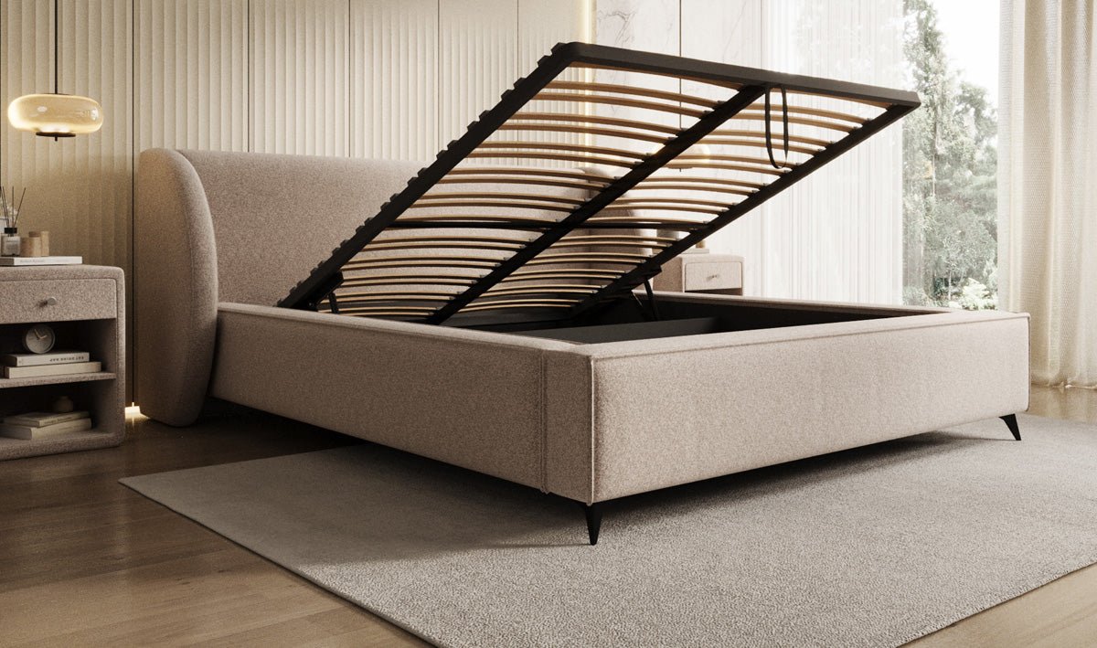 Luxusbetten24 Freya Polsterbett Strukturstoff mit Stauraum