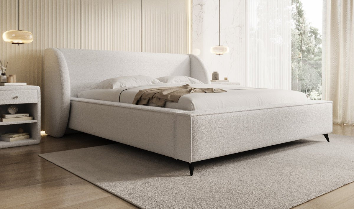 Luxusbetten24 Designer Freya Polsterbett Teddy Bouclé 140x200 Weiß